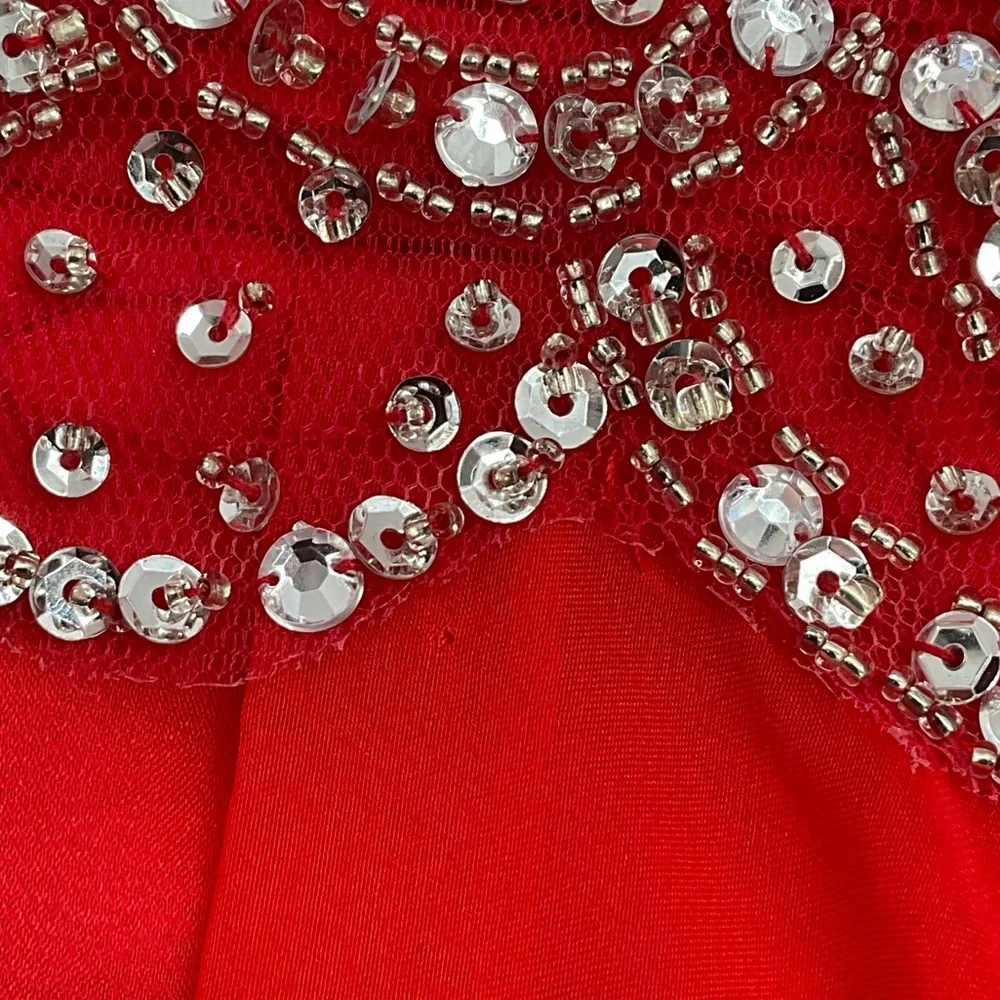 Mac Duggal Strapless Red Gown with Silver Detailing - Picture 8 of 16